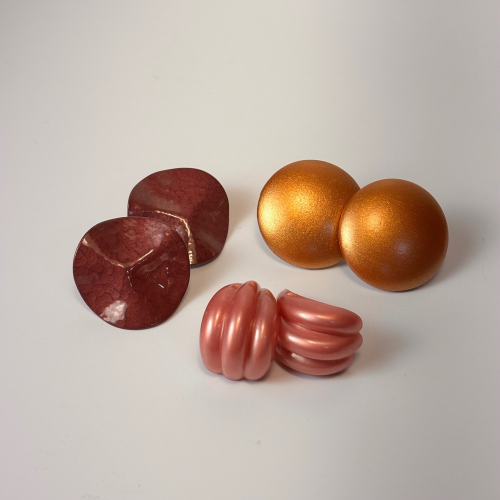 Vintage Earrings Pink Orange Burgundy Acrylic Wood Statement Boho Chic Eclectic